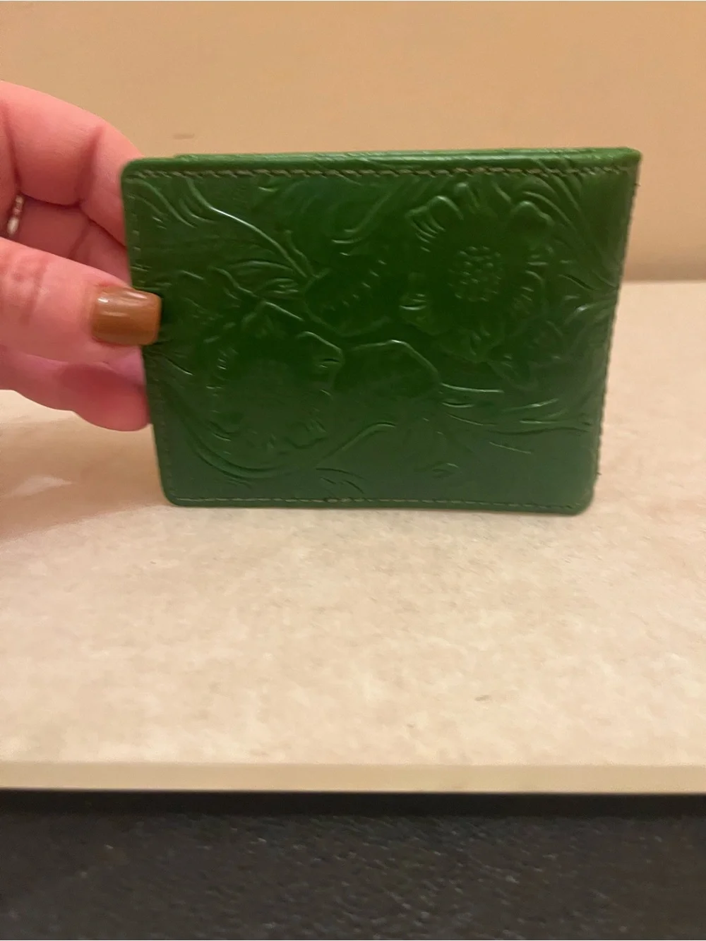 Green Embossed Leather Bifold Wallet